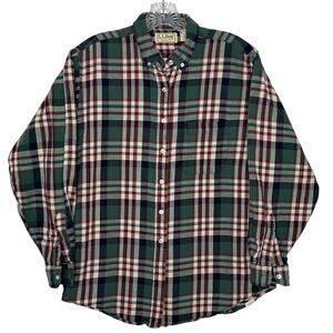 Vintage L.L. Bean USA green red Plaid Flannel Shirt Women’s Medium 80s/90s